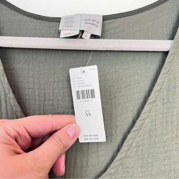 Anthropologie Saturday Sunday Olive Green BOHO Tassel Sleeve Dress NWT Size XS - Picture 5 of 8